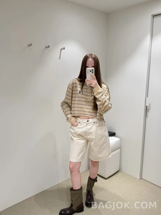 폴로 랄프 로렌 폴로 랄프 로렌 스트라이프 크롭 폴로 긴팔 티셔츠 상세 이미지