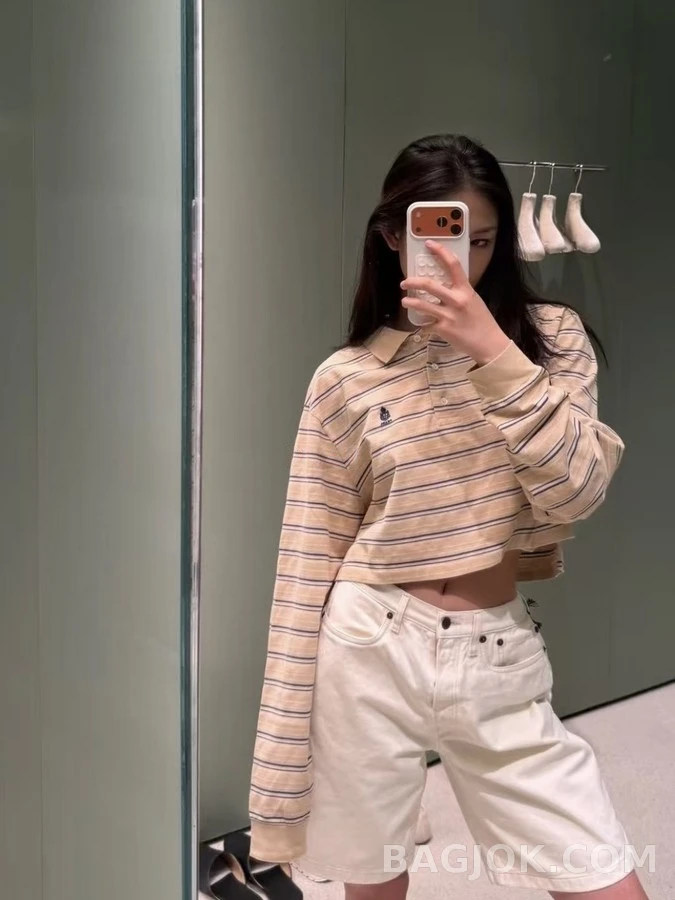 폴로 랄프 로렌 폴로 랄프 로렌 스트라이프 크롭 폴로 긴팔 티셔츠 상세 이미지