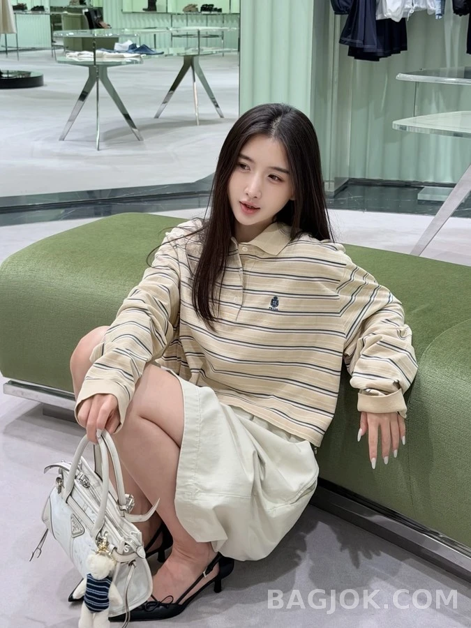 폴로 랄프 로렌 폴로 랄프 로렌 스트라이프 크롭 폴로 긴팔 티셔츠 상세 이미지