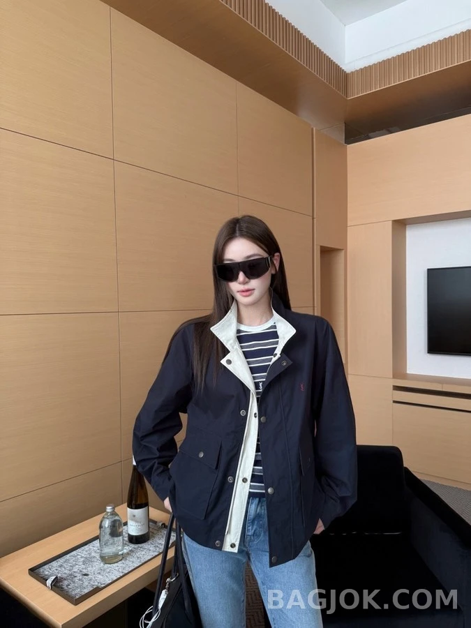 생로랑 세인트로랑 로고 자수 양면 자켓 상세 이미지