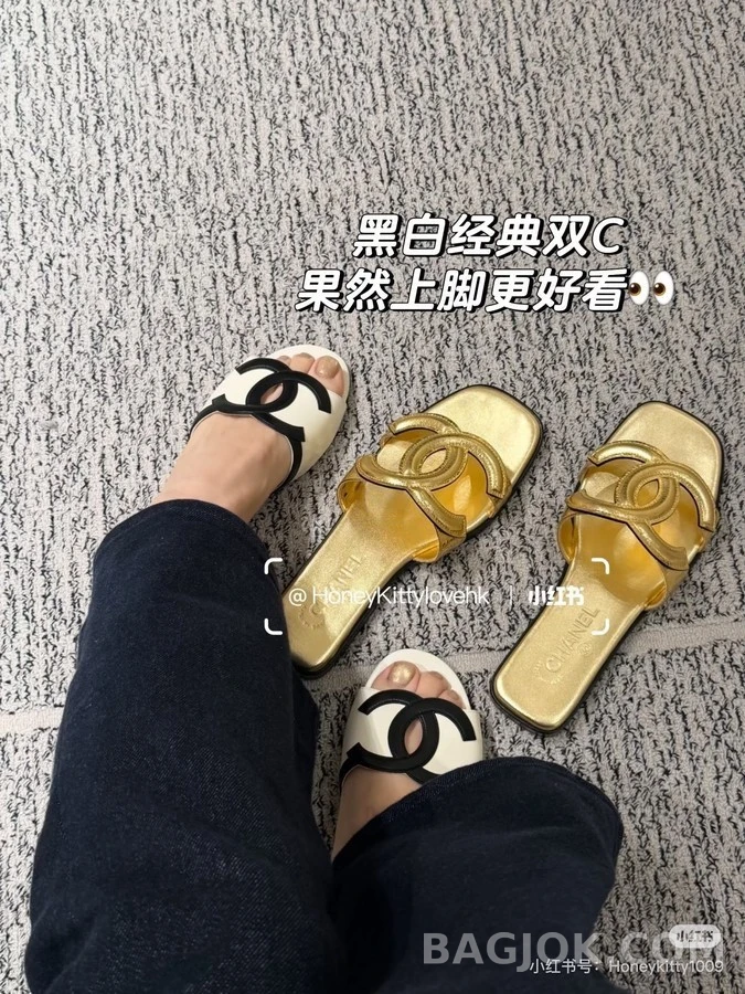 샤넬 샤넬 투톤 로고 슬라이드 샌들 상세 이미지