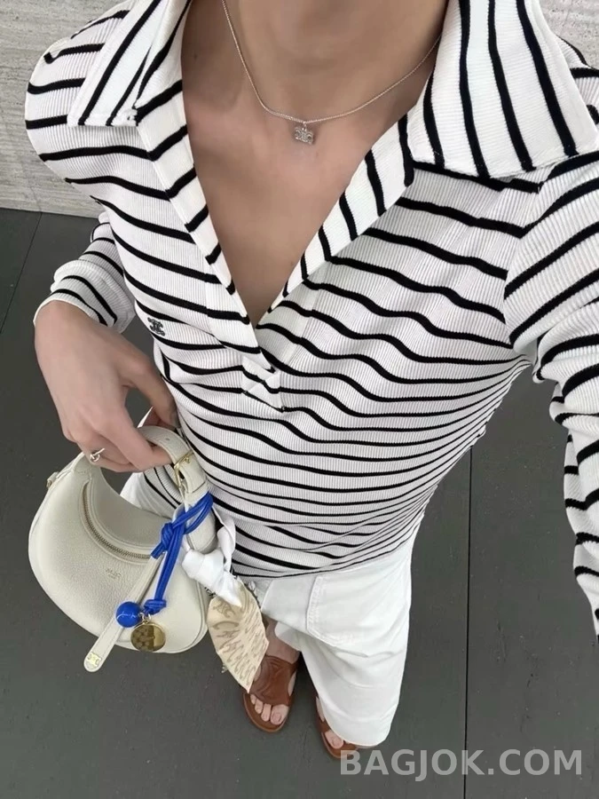셀린느 셀린느 자수 스트라이프 긴팔 티셔츠 상세 이미지