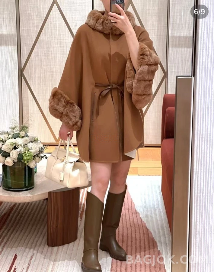 로로피아나 로로피아나 렉스 래빗 퍼 트리밍 캐시미어 케이프 코트 상세 이미지