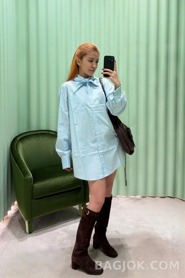 프라다 프라다 타이넥 자수 로고 셔츠 상세 이미지