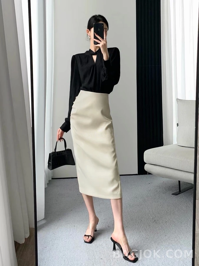 생로랑 세인트로랑 컷아웃 넥 벌룬 슬리브 셔츠 상세 이미지