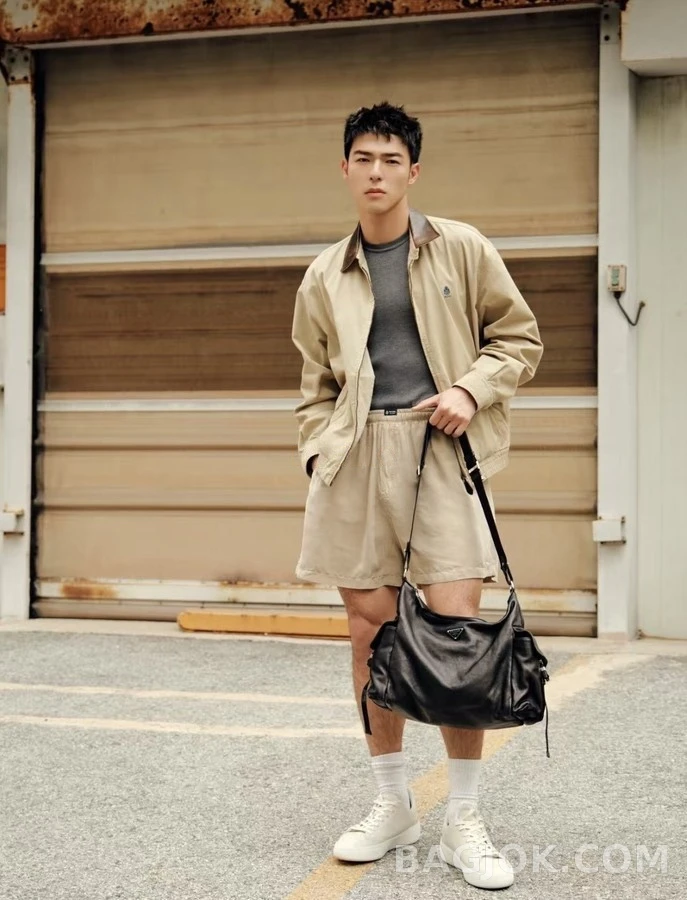 프라다 프라다 가죽 칼라 엠블럼 하링턴 자켓 상세 이미지