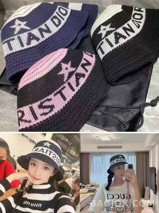 디올 디올 레터링 스타 니트 버킷햇 상세 이미지