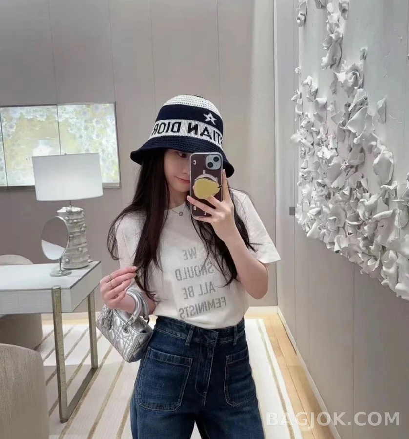 디올 디올 레터링 스타 니트 버킷햇 상세 이미지