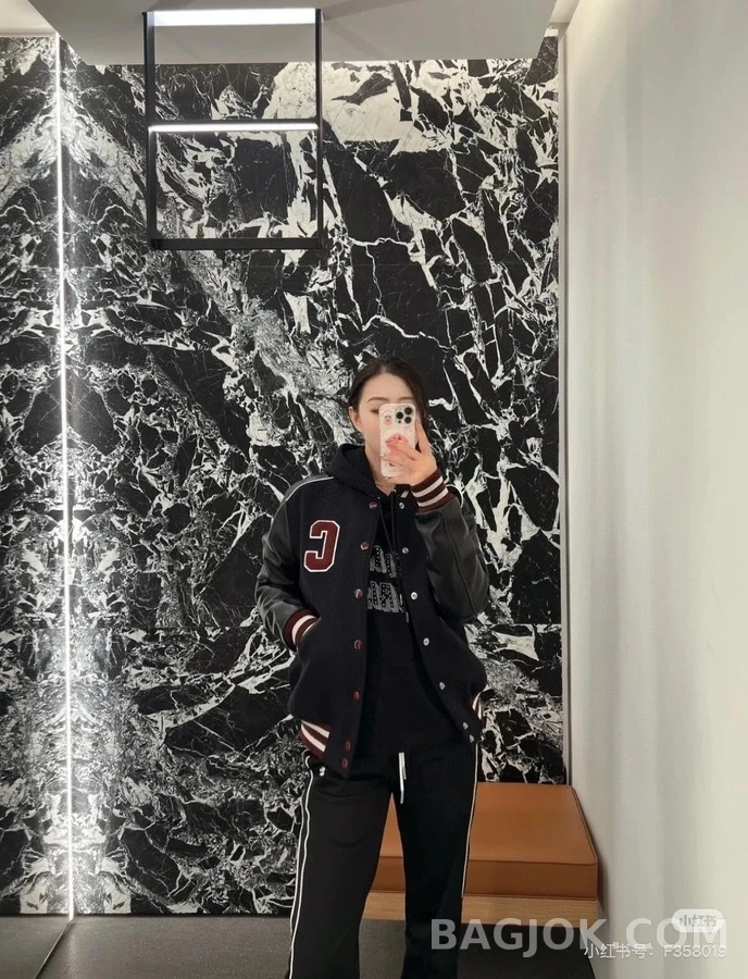 셀린느 셀린느 레터 C 패치 울 레더 바시티 자켓 상세 이미지