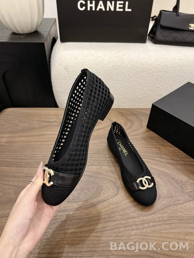 샤넬 샤넬 더블 C 메쉬 발레리나 플랫 슈즈 상세 이미지