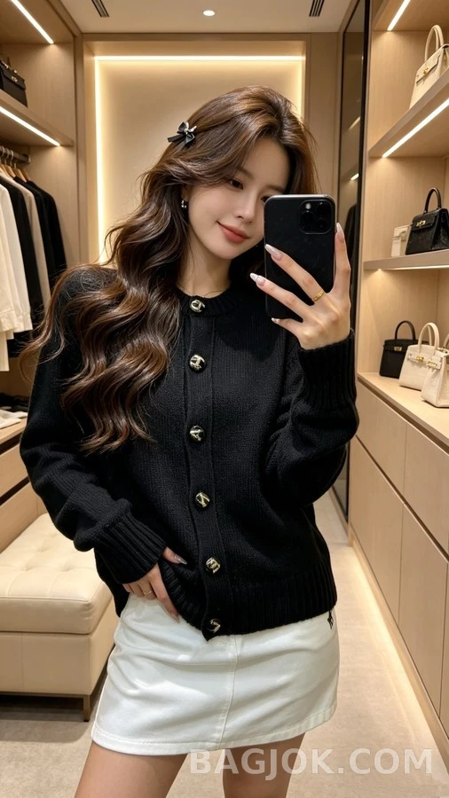 샤넬 샤넬 레터링 로고 버튼 라운드넥 가디건 상세 이미지