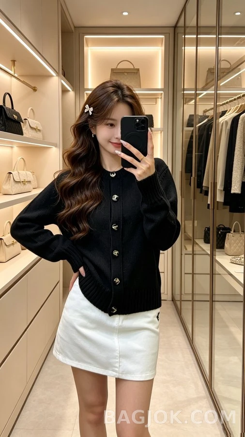샤넬 샤넬 레터링 로고 버튼 라운드넥 가디건 상세 이미지