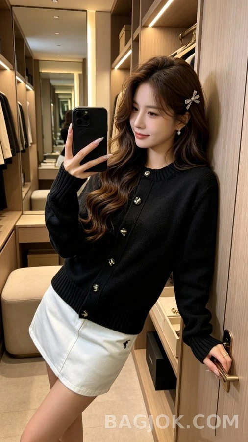 샤넬 샤넬 레터링 로고 버튼 라운드넥 가디건 상세 이미지