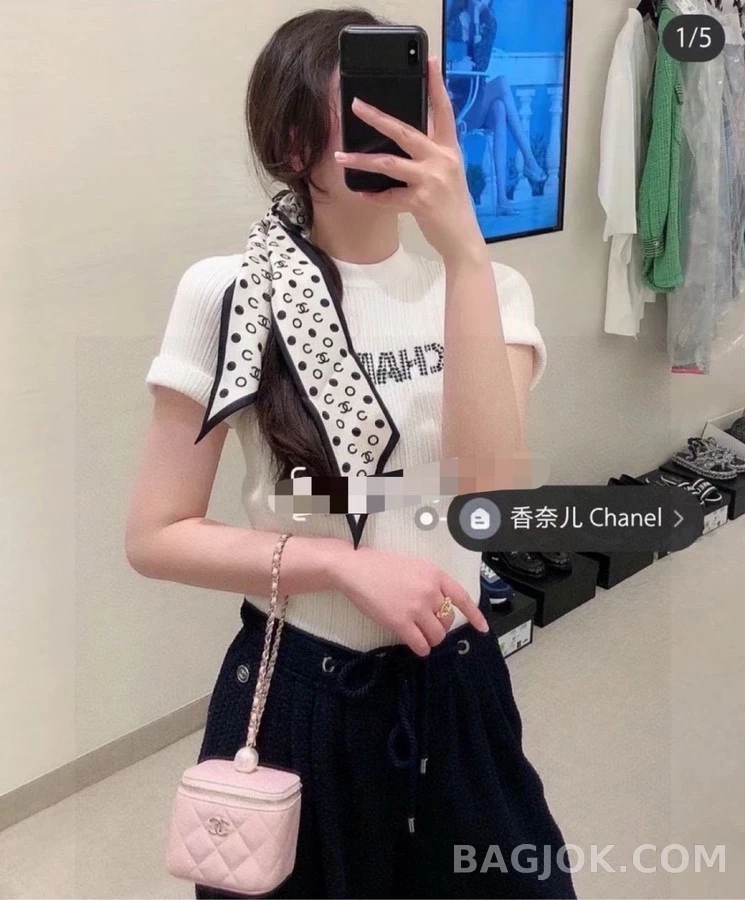 샤넬 샤넬 로고 도트 트윌리 스카프 상세 이미지