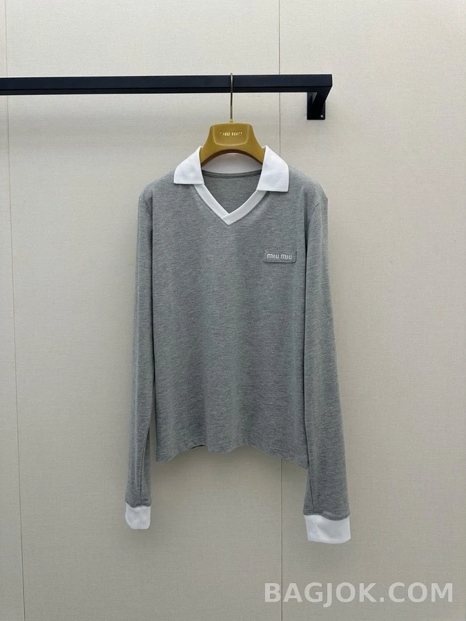 폴로 랄프 로렌 폴로 랄프 로렌 회색 배색 폴로넥 긴팔 티셔츠 상세 이미지