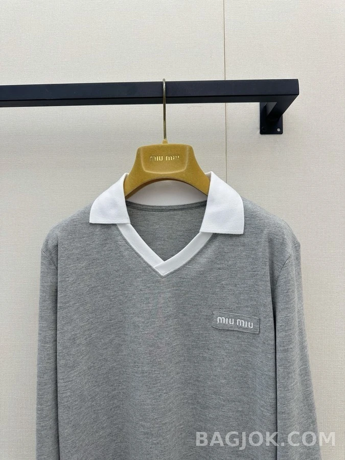 폴로 랄프 로렌 폴로 랄프 로렌 회색 배색 폴로넥 긴팔 티셔츠 상세 이미지