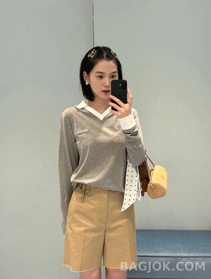 폴로 랄프 로렌 폴로 랄프 로렌 회색 배색 폴로넥 긴팔 티셔츠 상세 이미지