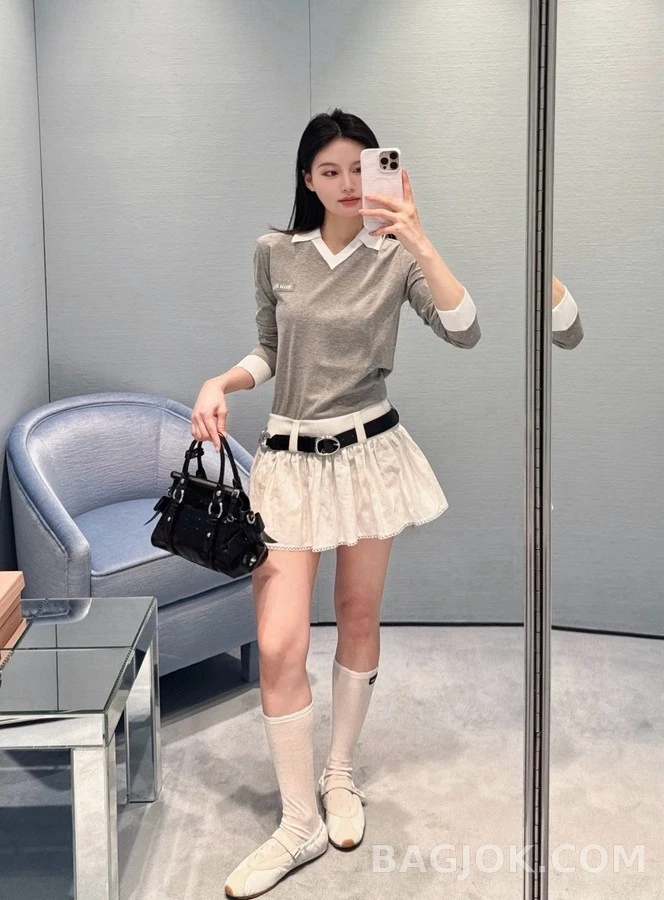 폴로 랄프 로렌 폴로 랄프 로렌 회색 배색 폴로넥 긴팔 티셔츠 상세 이미지