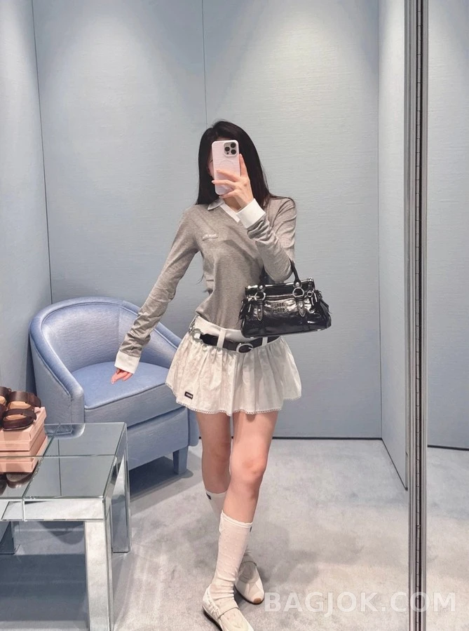 폴로 랄프 로렌 폴로 랄프 로렌 회색 배색 폴로넥 긴팔 티셔츠 상세 이미지