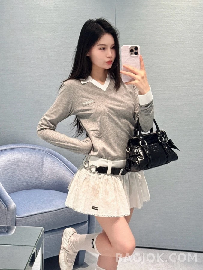 폴로 랄프 로렌 폴로 랄프 로렌 회색 배색 폴로넥 긴팔 티셔츠 상세 이미지