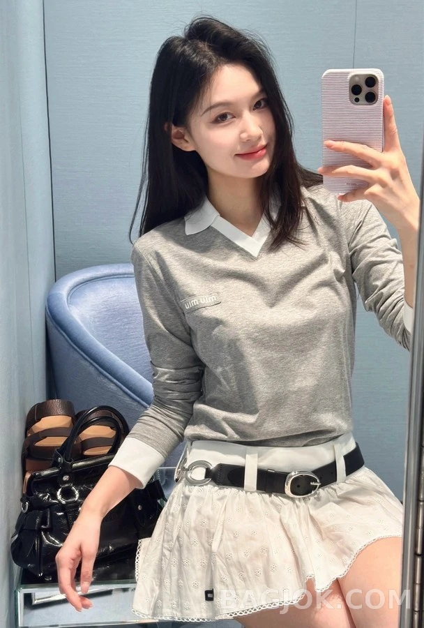 폴로 랄프 로렌 폴로 랄프 로렌 회색 배색 폴로넥 긴팔 티셔츠 상세 이미지