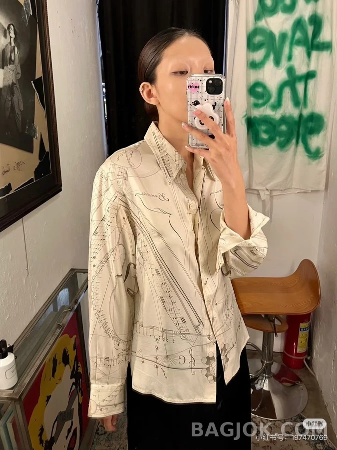 에르메스 에르메스 바이올린 악보 실크 셔츠 상세 이미지