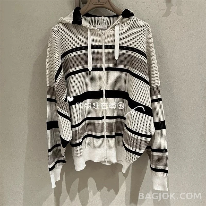 브루넬로 쿠치넬리 브루넬로 쿠치넬리 스트라이프 퍼포레이티드 후드집업 상세 이미지
