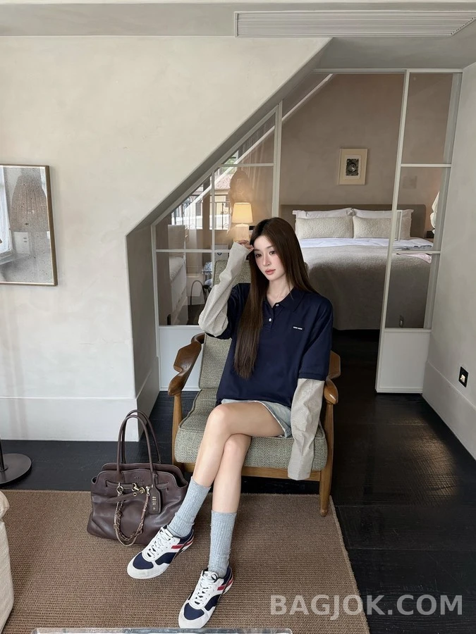미우미우 미우미우 스트라이프 페이크 레이어드 폴로 긴팔 상세 이미지