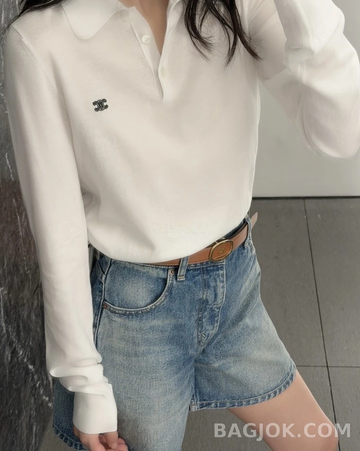 셀린느 셀린느 트리옹프 자수 긴팔 폴로 티셔츠 상세 이미지