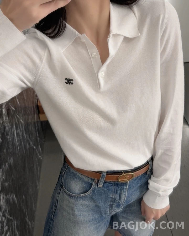 셀린느 셀린느 트리옹프 자수 긴팔 폴로 티셔츠 상세 이미지