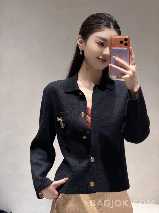 생로랑 세인트로랑 카라 버튼 가디건 상세 이미지