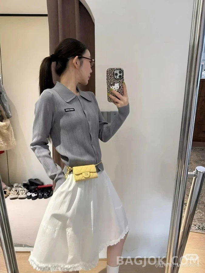 미우미우 미우미우 스캘럽 칼라 아이렛 가디건 상세 이미지