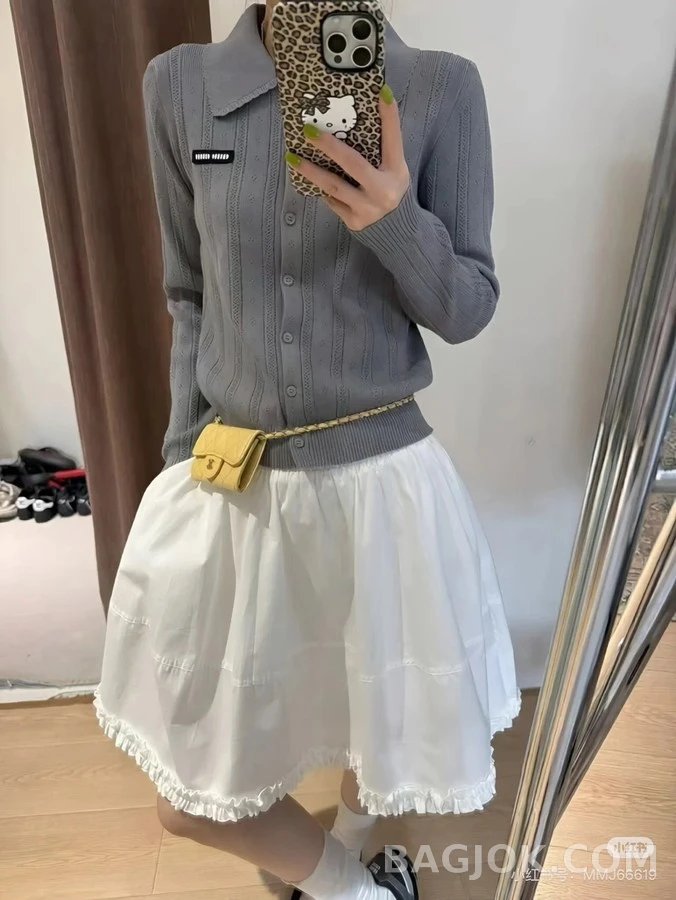미우미우 미우미우 스캘럽 칼라 아이렛 가디건 상세 이미지