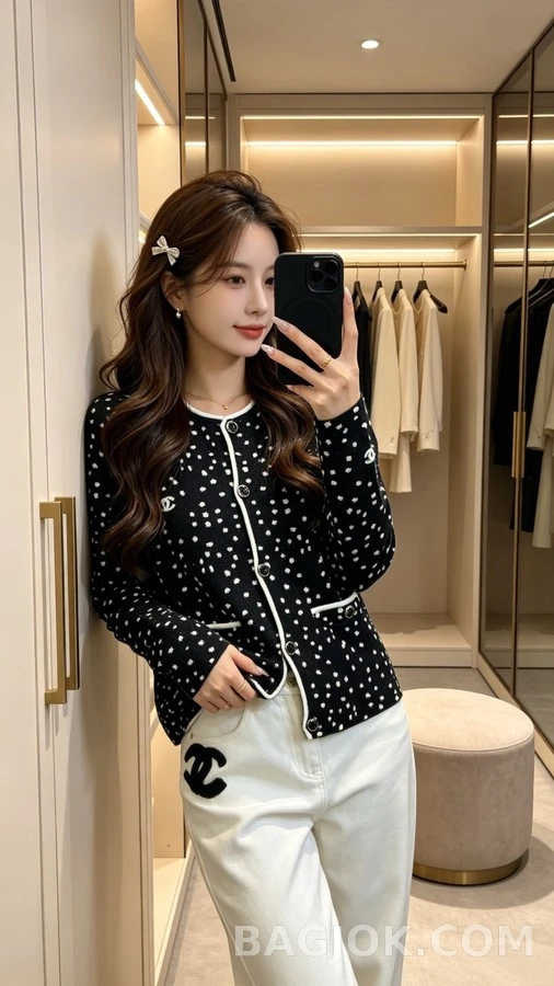 샤넬 샤넬 별 패턴 로고 가디건 상세 이미지
