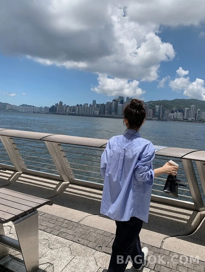 생로랑 세인트로랑 로고 스트라이프 셔츠 상세 이미지