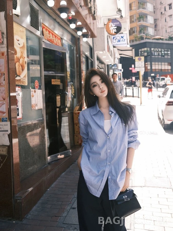 생로랑 세인트로랑 로고 스트라이프 셔츠 상세 이미지