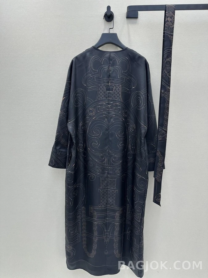 에르메스 에르메스 체인 패턴 실크 벨티드 원피스 상세 이미지
