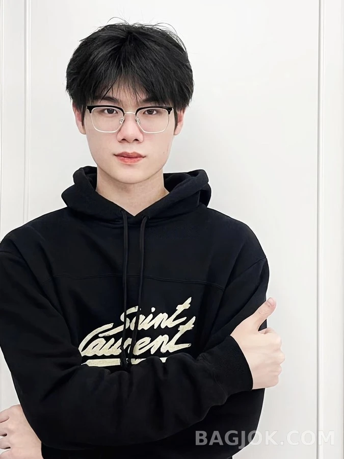 생로랑 세인트로랑 로고 플록 프린트 후드티 상세 이미지