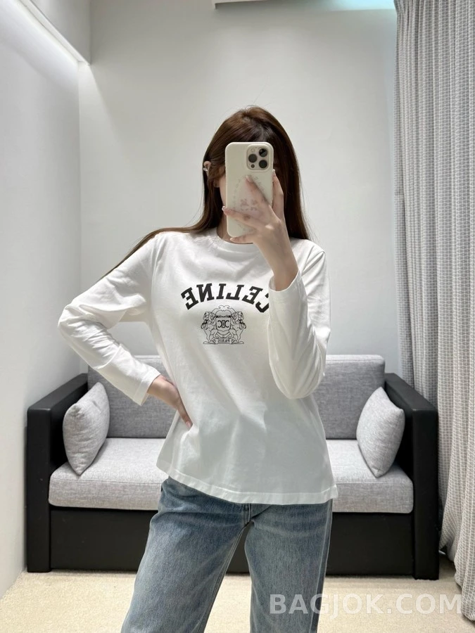 셀린느 셀린느 사자 문양 크롭 긴팔 티셔츠 상세 이미지