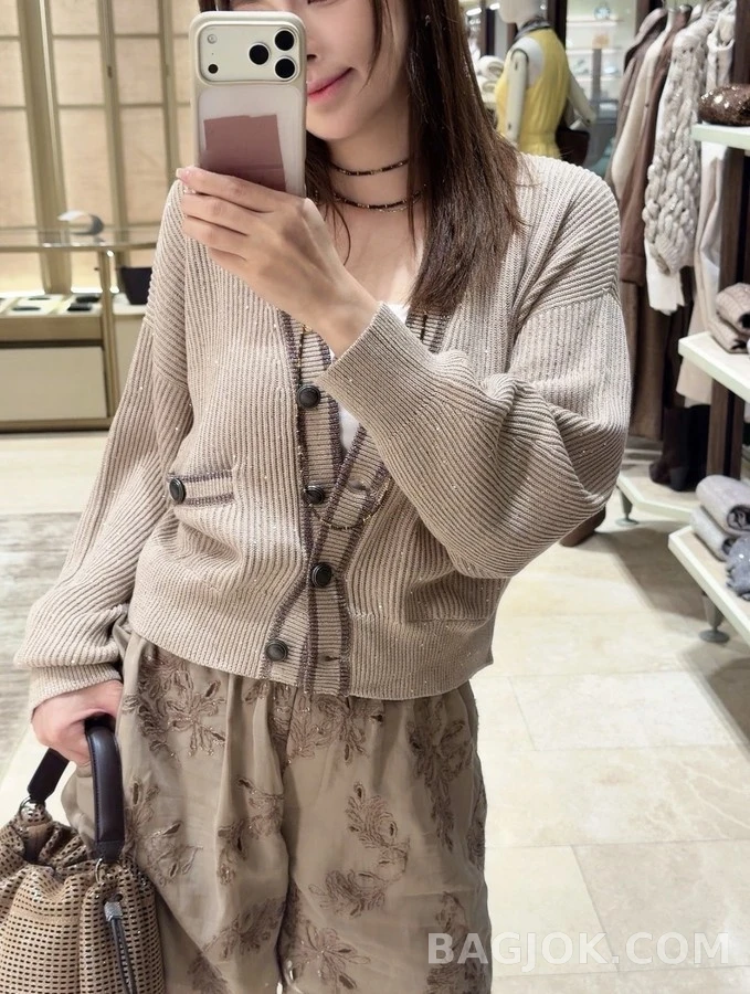 브루넬로 쿠치넬리 브루넬로 쿠치넬리 글리터 립 V넥 가디건 상세 이미지
