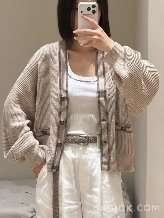 브루넬로 쿠치넬리 브루넬로 쿠치넬리 글리터 립 V넥 가디건 상세 이미지