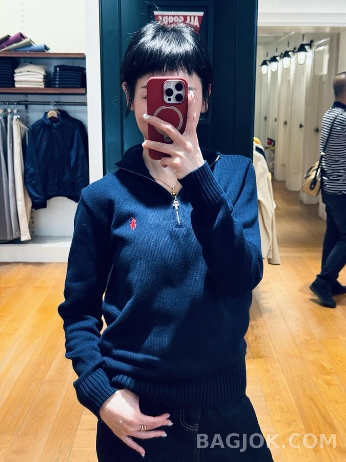 폴로 랄프 로렌 폴로 랄프 로렌 로고 자수 하프집업 니트 상세 이미지