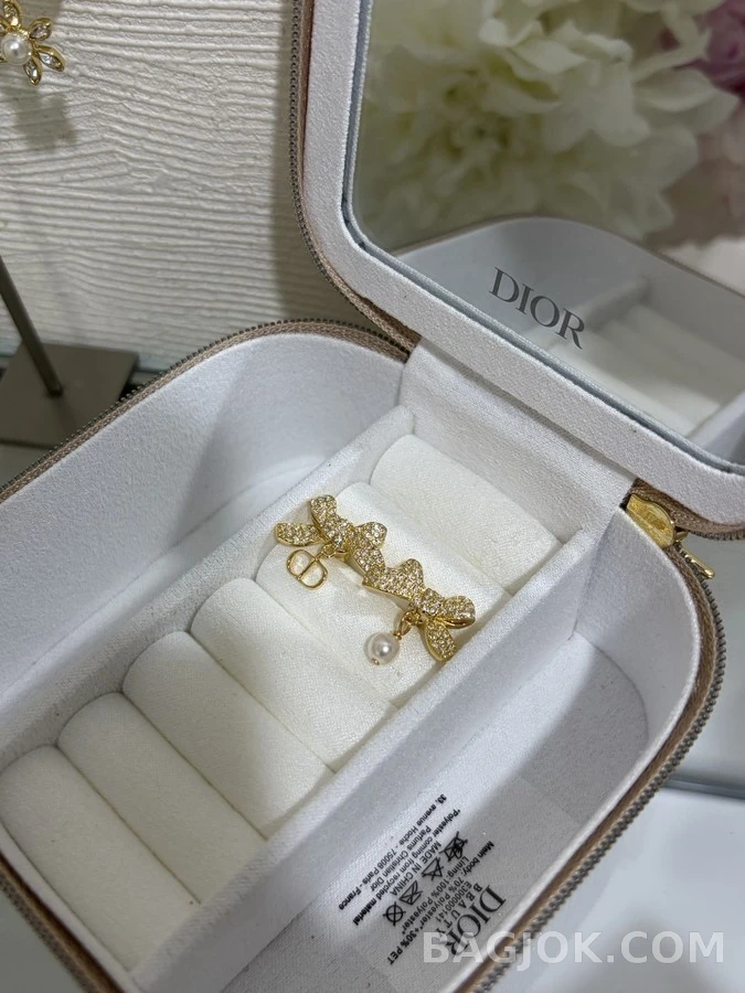 디올 디올 파베 리본 진주 이어링 상세 이미지