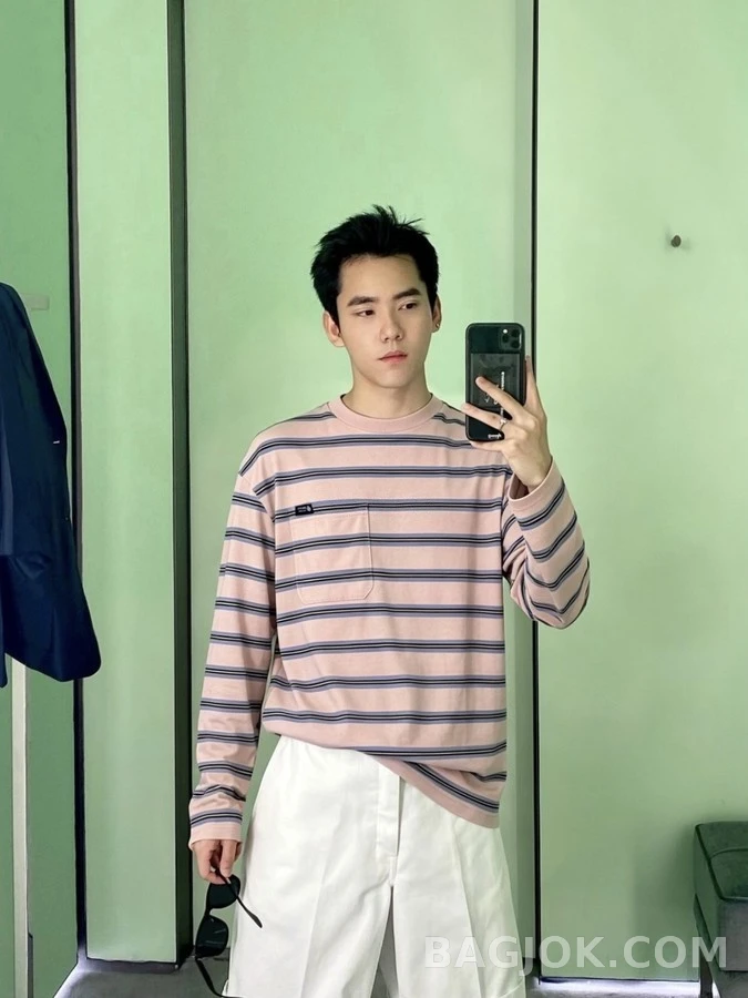 프라다 프라다 스트라이프 포켓 긴팔 티셔츠 상세 이미지