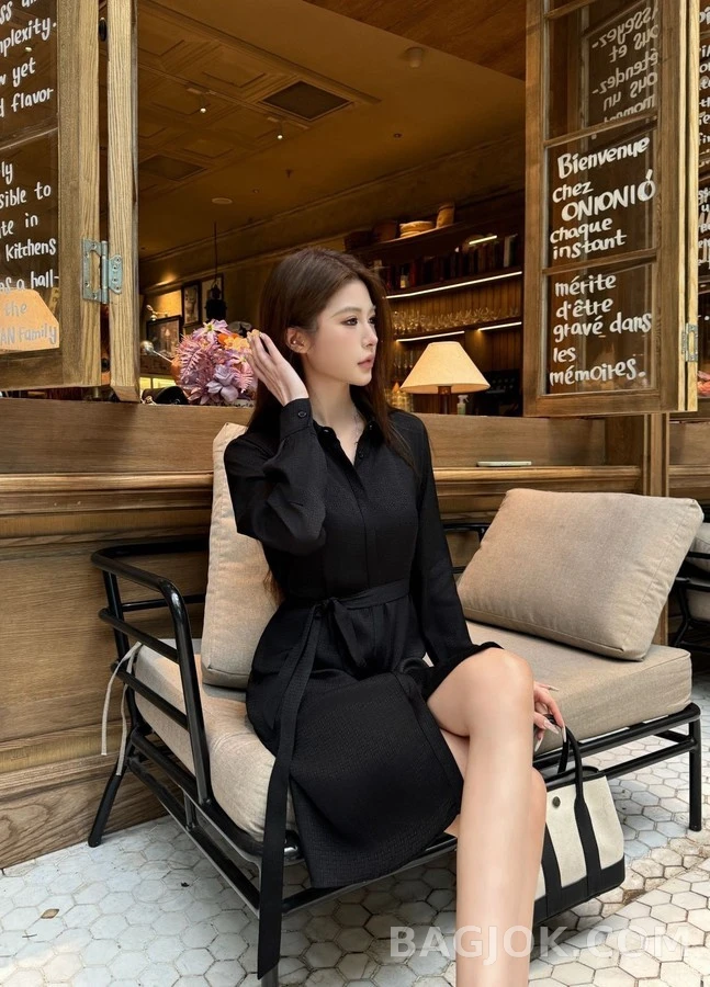 에르메스 에르메스 자카드 카라 벨티드 원피스 상세 이미지