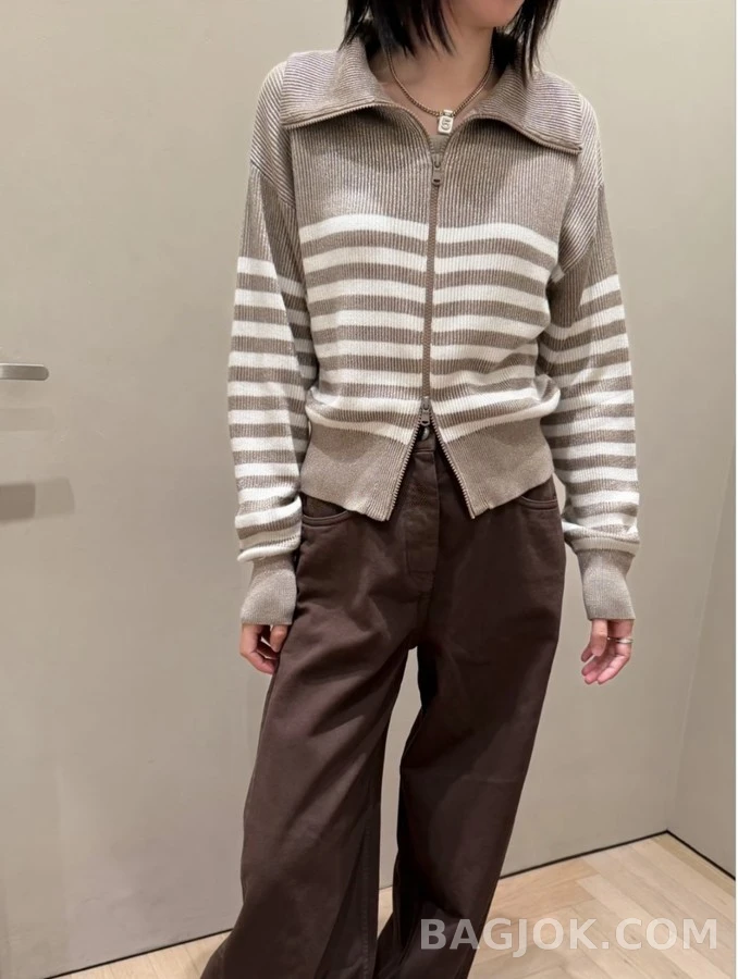 브루넬로 쿠치넬리 브루넬로 쿠치넬리 스트라이프 양방향 지퍼 가디건 상세 이미지