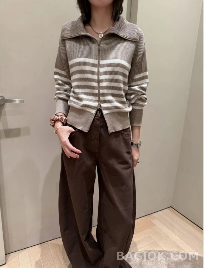 브루넬로 쿠치넬리 브루넬로 쿠치넬리 스트라이프 양방향 지퍼 가디건 상세 이미지