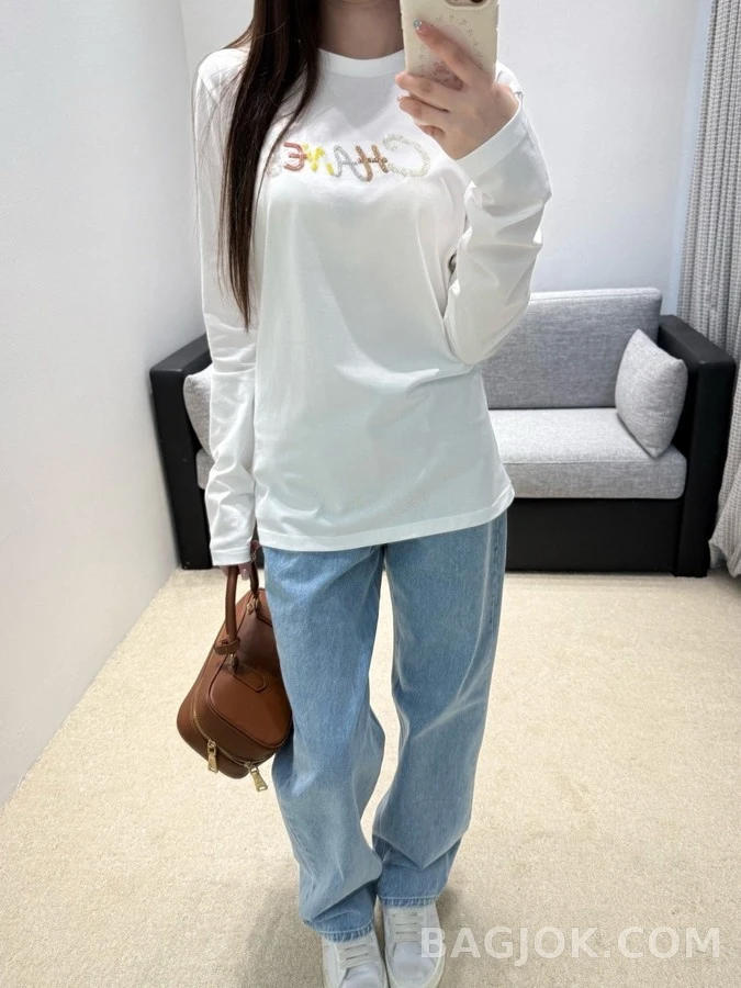 샤넬 샤넬 컬러 진주 자수 긴팔 티셔츠 상세 이미지