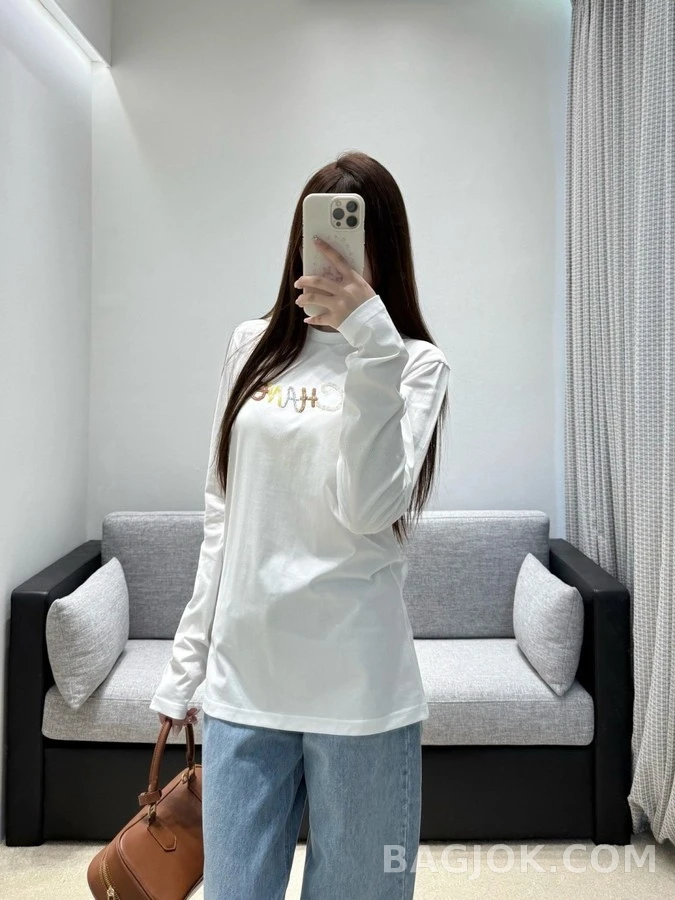 샤넬 샤넬 컬러 진주 자수 긴팔 티셔츠 상세 이미지