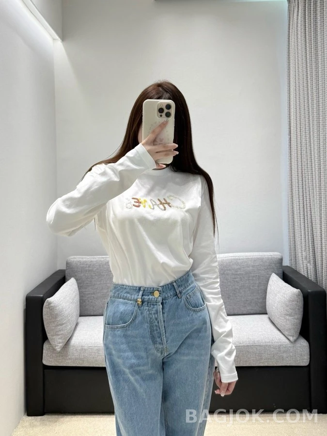 샤넬 샤넬 컬러 진주 자수 긴팔 티셔츠 상세 이미지